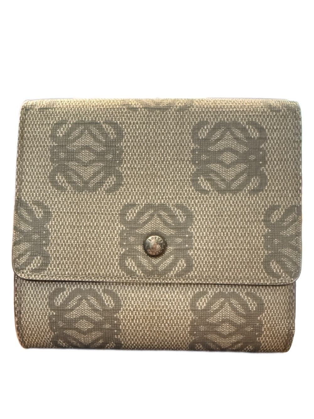 Loewe Anagram Canvas and Leather Gray Compact Trifold Snap Wallet